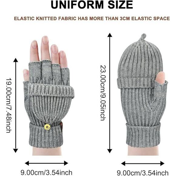 Women's Winter Fingerless Gloves Warm Flip Typing Gloves Knitted Convertible Glo - Picture 3 of 4